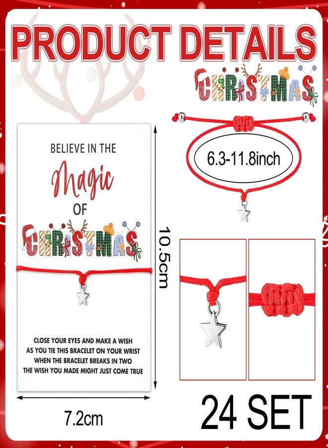 Quelay 24 Set Christmas Believe Wish Bracelets Bulk Adjustable Christmas Bracelet with Wish Card Xmas Star Braided Friendship Holiday Jewelry Gift for Xmas Classroom Party Supplies Friend Guests Gift - Image 3